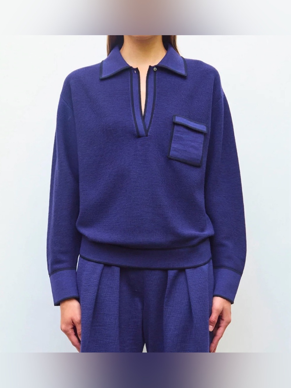 MOLLI Italy Indigo Piped Collar Knit Shirt